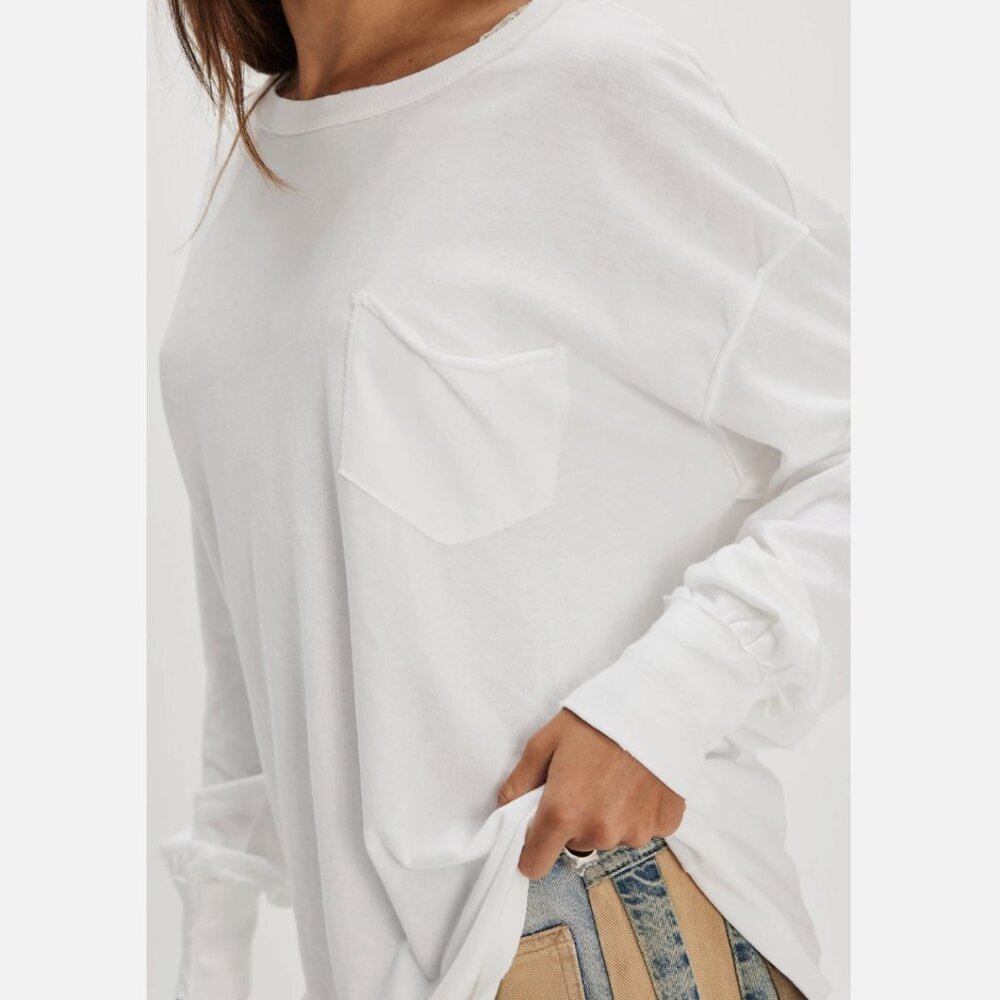 Free People We The Free Ivory Long Sleeve Fade Into You Relaxed Tee - Picture 3 of 5
